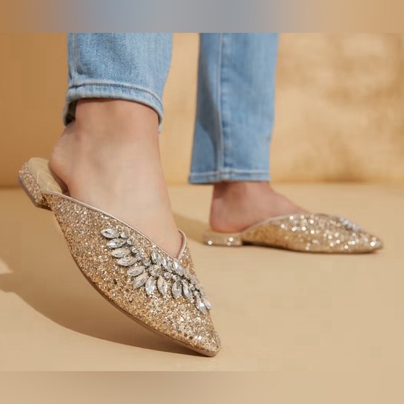 Birdies The Swan Jeweled Gold Sparkle Mule Slide Slipper 8 - Picture 5 of 7
